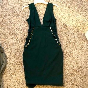 Green sexy low cut dress